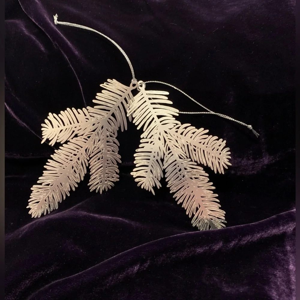 Vintage CRATE & BARREL Silver-Stamped Spruce/Fir Branch Ornaments